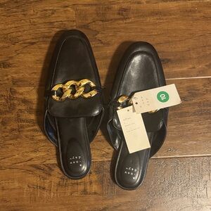 a new day Black Slip-On Mule Loafers with Gold Chain